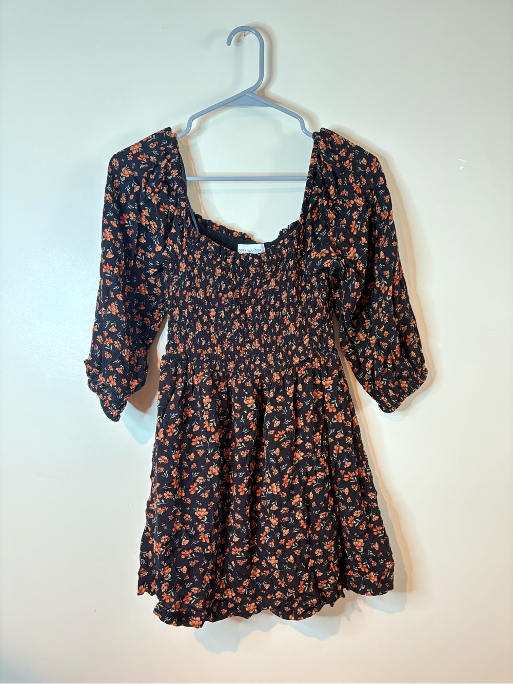 Lost & Wander Black Floral Print Long Sleeve Mini Dress NWOT